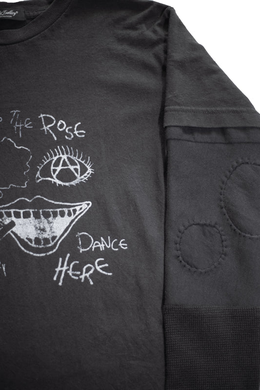 "Dance Here" Reconstructed Layered Long-Sleeve T-Shirt (Black)