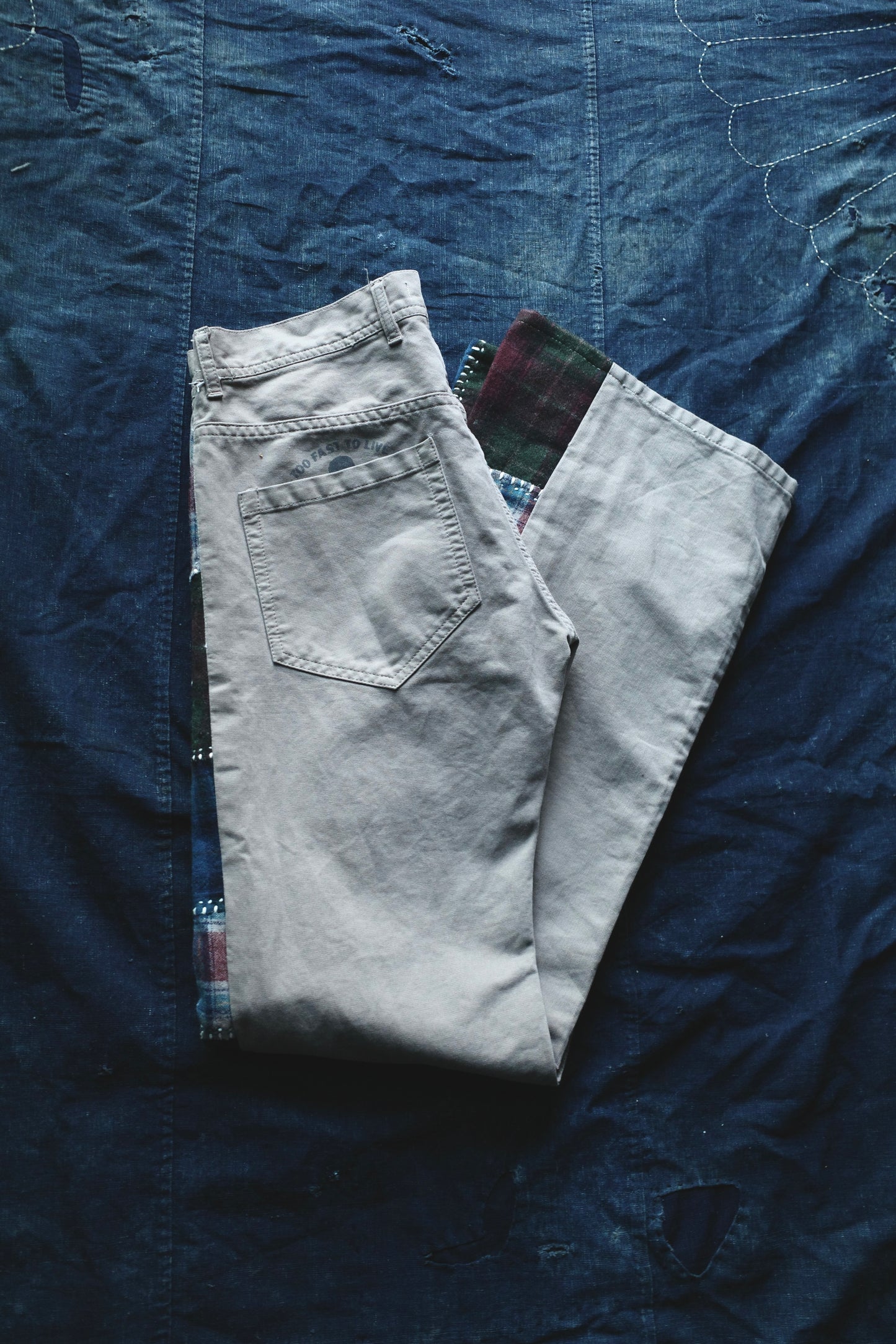Reconstructed Vivienne Westwood pants w/ patchwork plaid side-panel