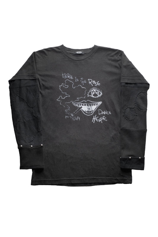 "Dance Here" Reconstructed Layered Long-Sleeve T-Shirt (Black)