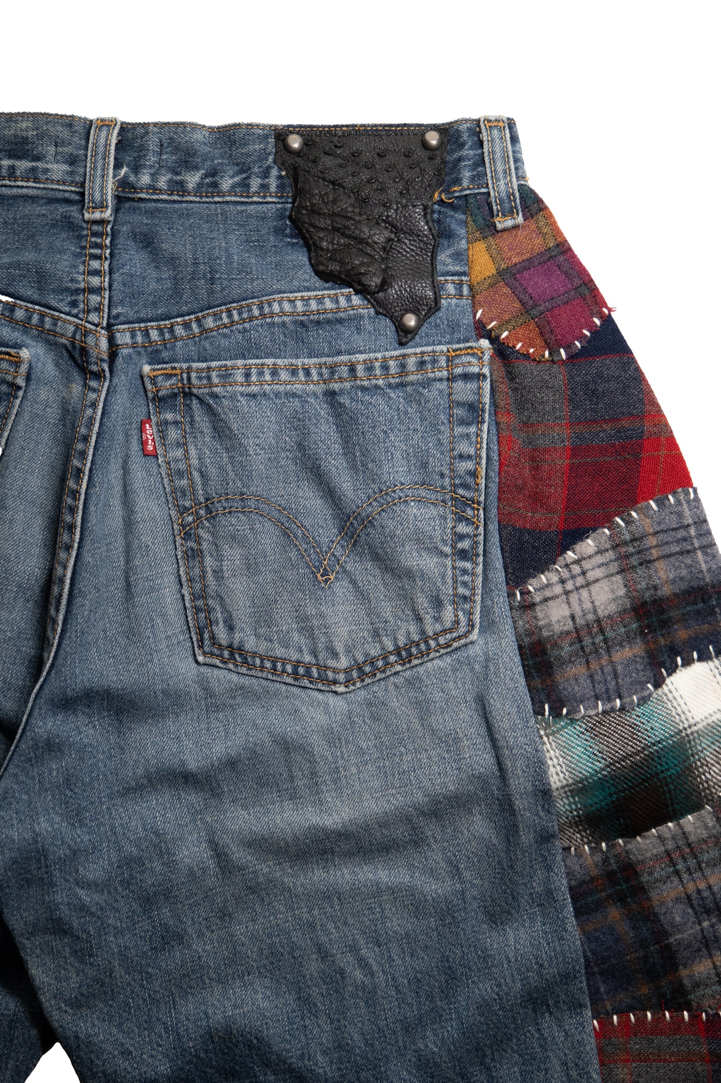 Patchwork Wool Side-Seam Denim Shorts