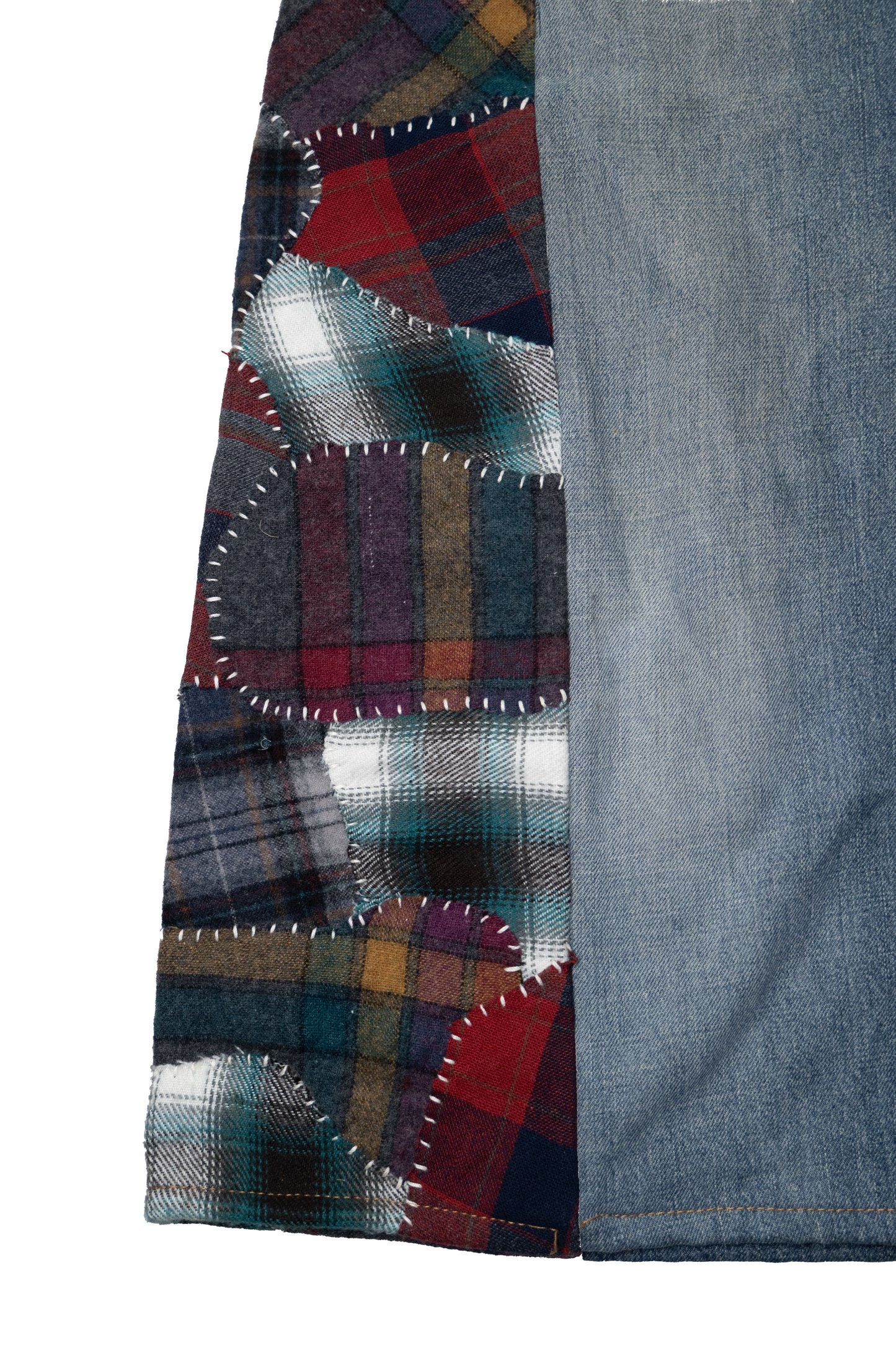 Patchwork Wool Side-Seam Denim Shorts