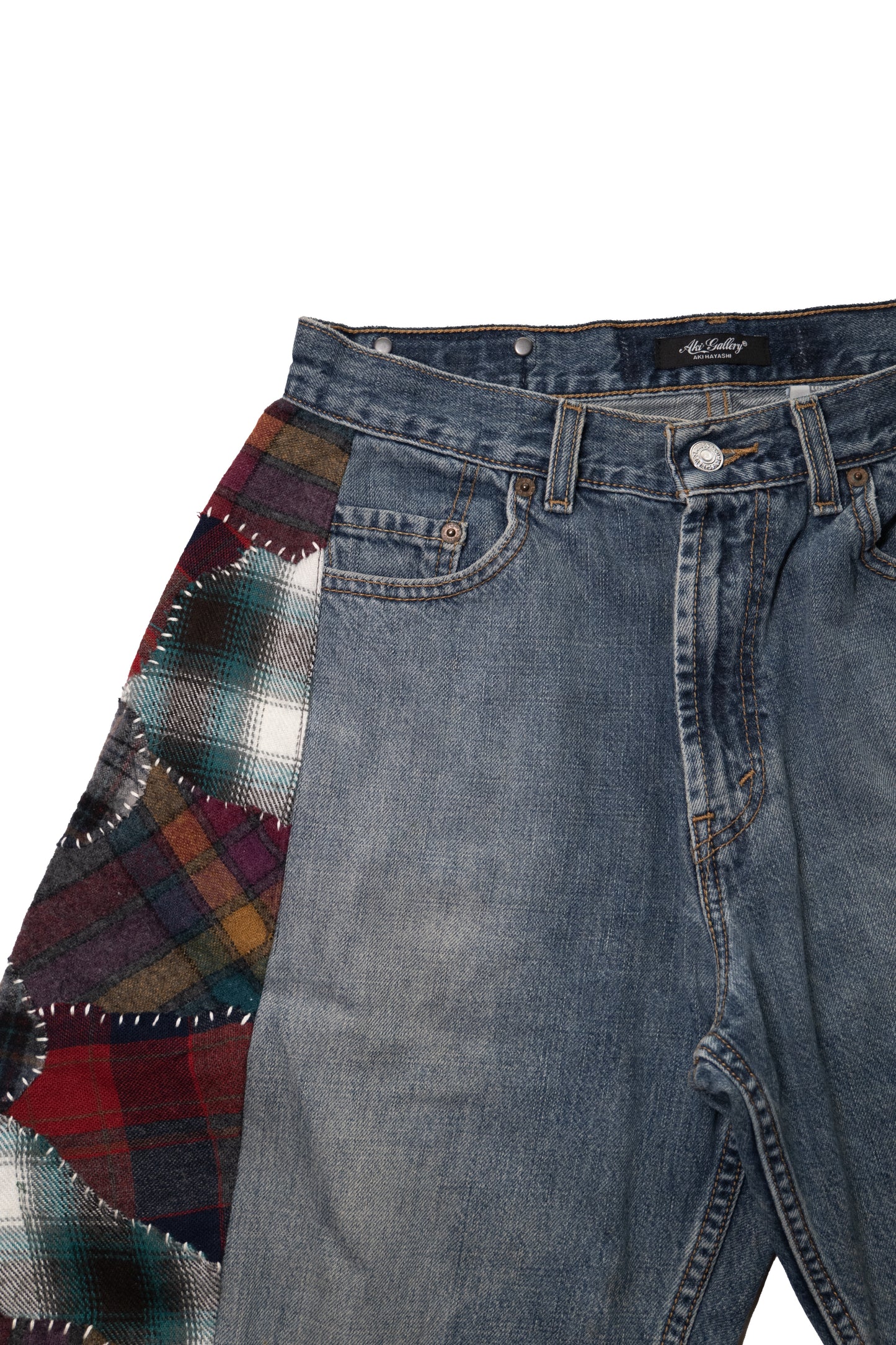 Patchwork Wool Side-Seam Denim Shorts