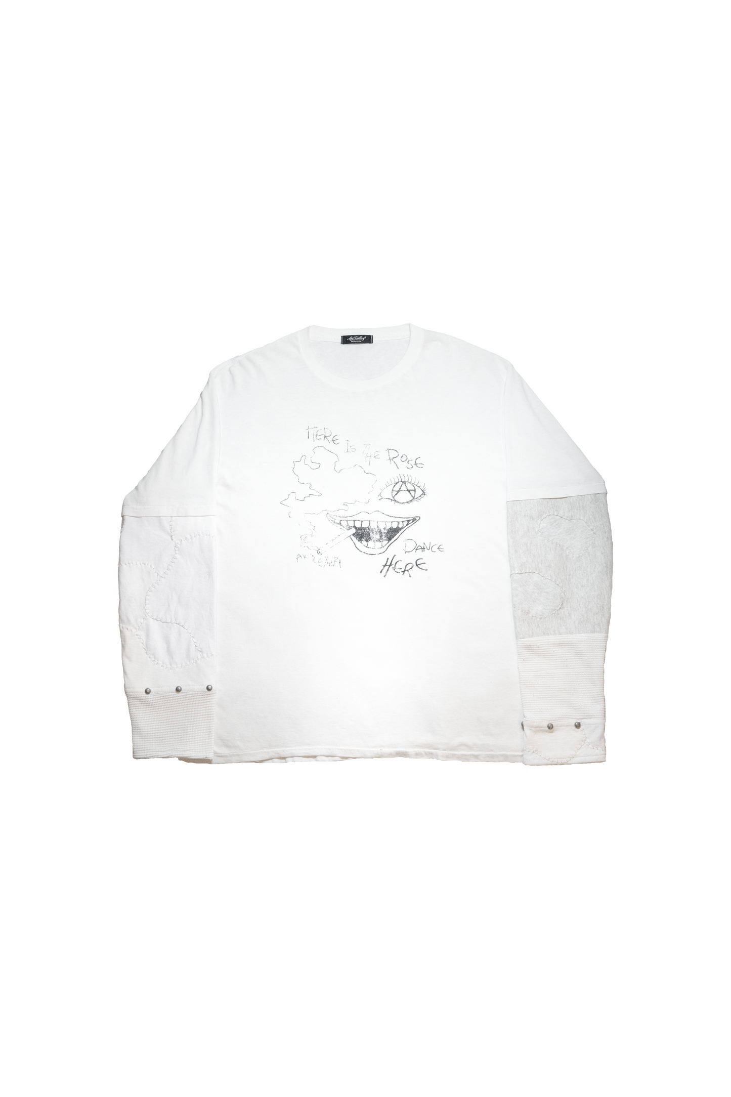 "Dance Here" Reconstructed Layered Long-Sleeve T-Shirt (White)